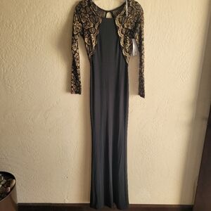 Cameo Black Gold Lace Mermaid Gown size S